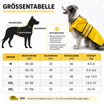 Hunde Regenmantel Gelb | Wasserdicht mit Kapuze & Reflektoren