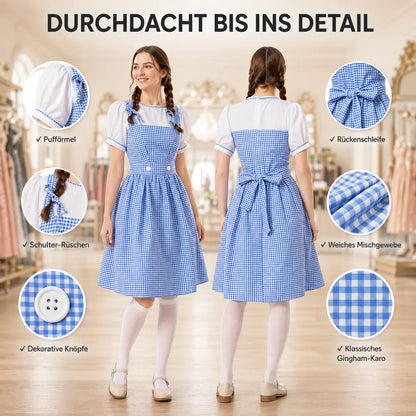 Dirndl Damen Blau Kariert Oktoberfest Kostüm mit Haarband