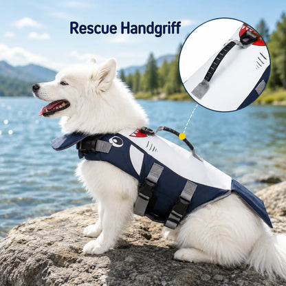 Hundeschwimmweste Hai-Design | Schwimmhilfe mit Rettungsgriff & Auftriebshilfe