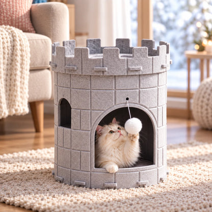 Katzenhöhle Filz | Katzenhaus Schloss mit Liegeplatz & Spielball