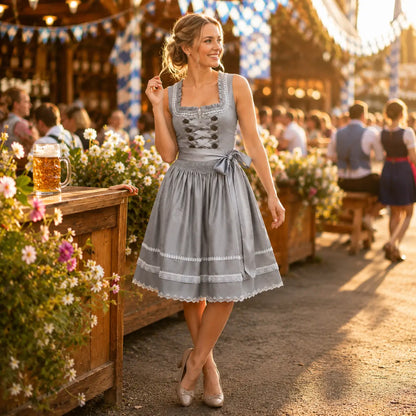 Oktoberfest Dirndl Damen Trachtenkleid 2-teilig mit Schürze