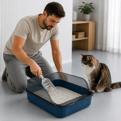 Katzenklo mit hohem Rand | Spritzschutz & Streuschutz mit Schaufel