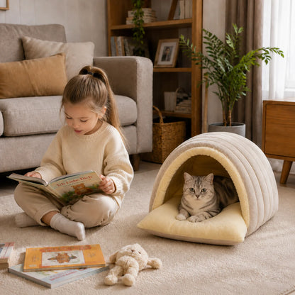 Winter Katzenbett | Warmes Katzenhöhle mit Plüsch