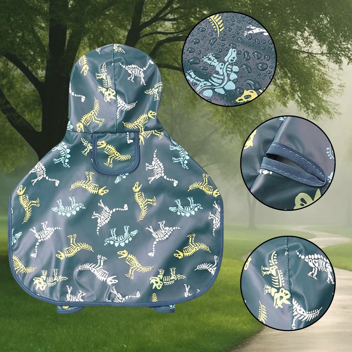 Hundemantel Dino Design | Wasserfeste Regenjacke für Abenteuer im Regen