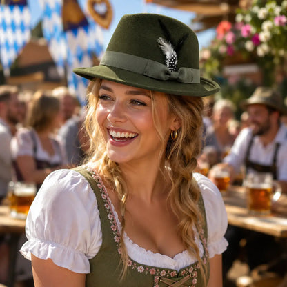 Oktoberfest Hut aus Filz für Damen & Herren mit Feder