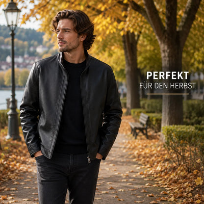 Herren Lederjacke | Vintage Stehkragen Jacke
