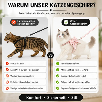 Katzengeschirr mit Leine | Verstellbar & Atmungsaktiv mit Schleife