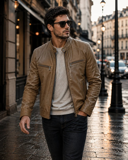Vintage Herren Motorrad Lederjacke aus Leder | Slim Fit Winterjacke