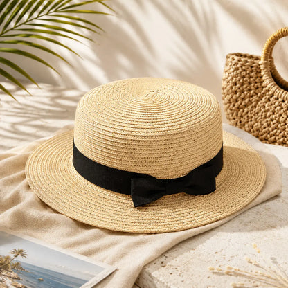 Damen Strohhut mit Schleife |UV-Schutz Sonnenhut für Sommer & Strand