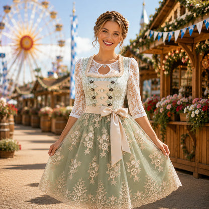 Oktoberfest Dirndl Damen | Elegantes Trachtenkleid mit Blumenstickerei