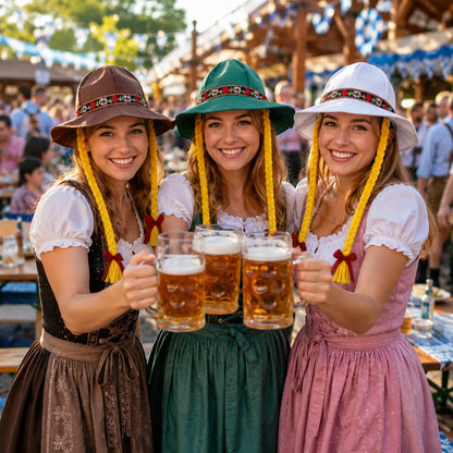 Oktoberfest Damenhut mit Zöpfen | Bayerischer Trachtenhut
