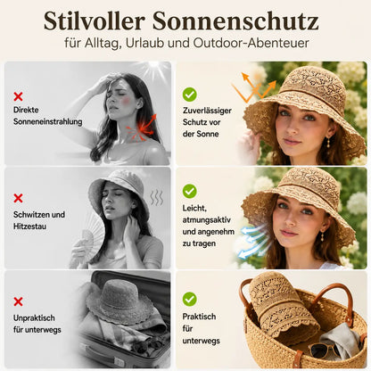Damen Sonnenhut mit UV-Schutz | Faltbarer Sommerhut aus Polyester