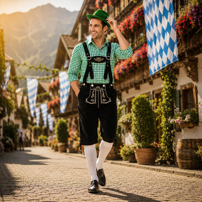 Oktoberfest Kostüm Herren Set mit Hemd, Lederhose & Hut