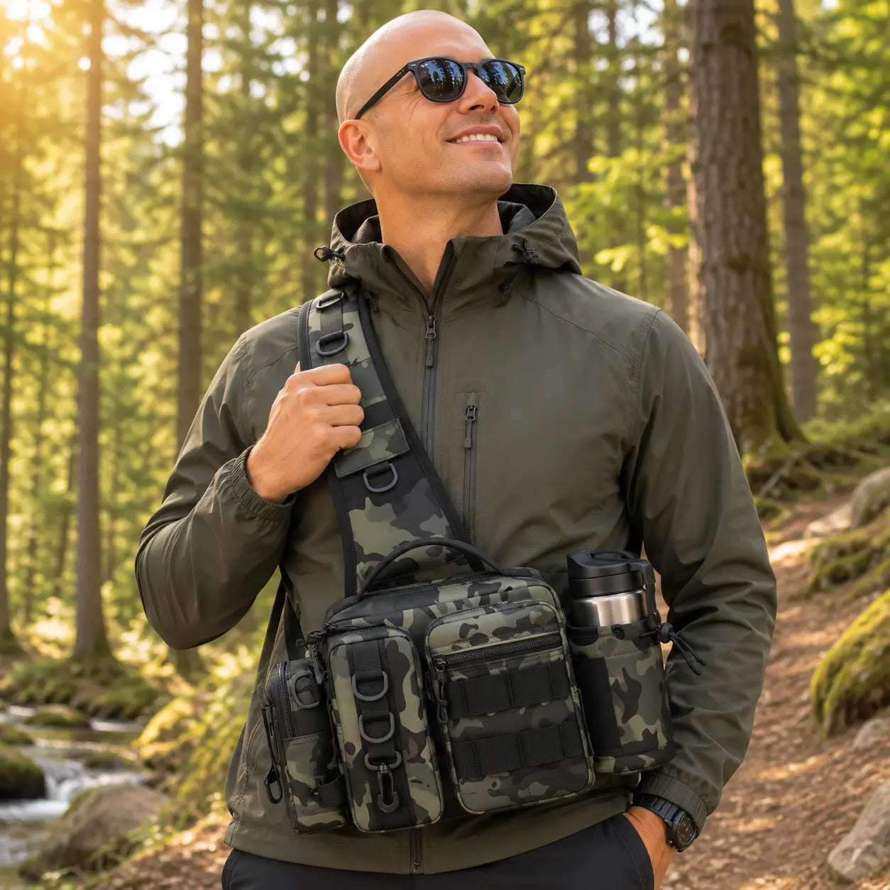 Angelrucksack Variantenbild Schwarzes CP-Tarnmuster