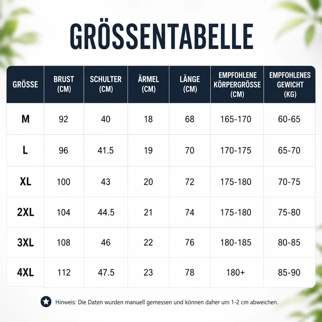 Sportshirt Größentabelle