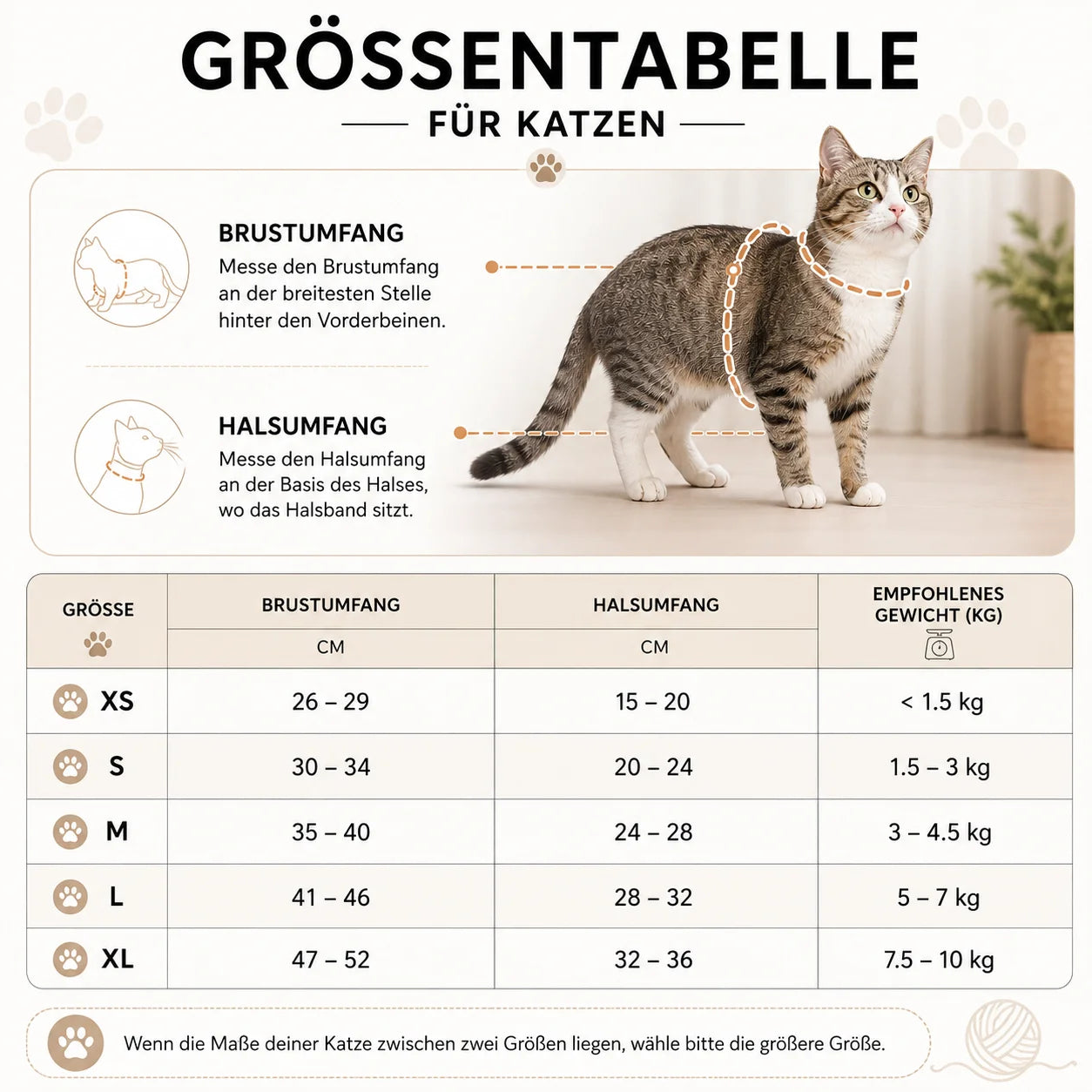 Ausbruchsicheres Katzengeschirr Größentabelle