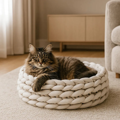 Katzenkorb Baumwolle – Handgewebt & weich | Kuschelbett & Katzenhöhle