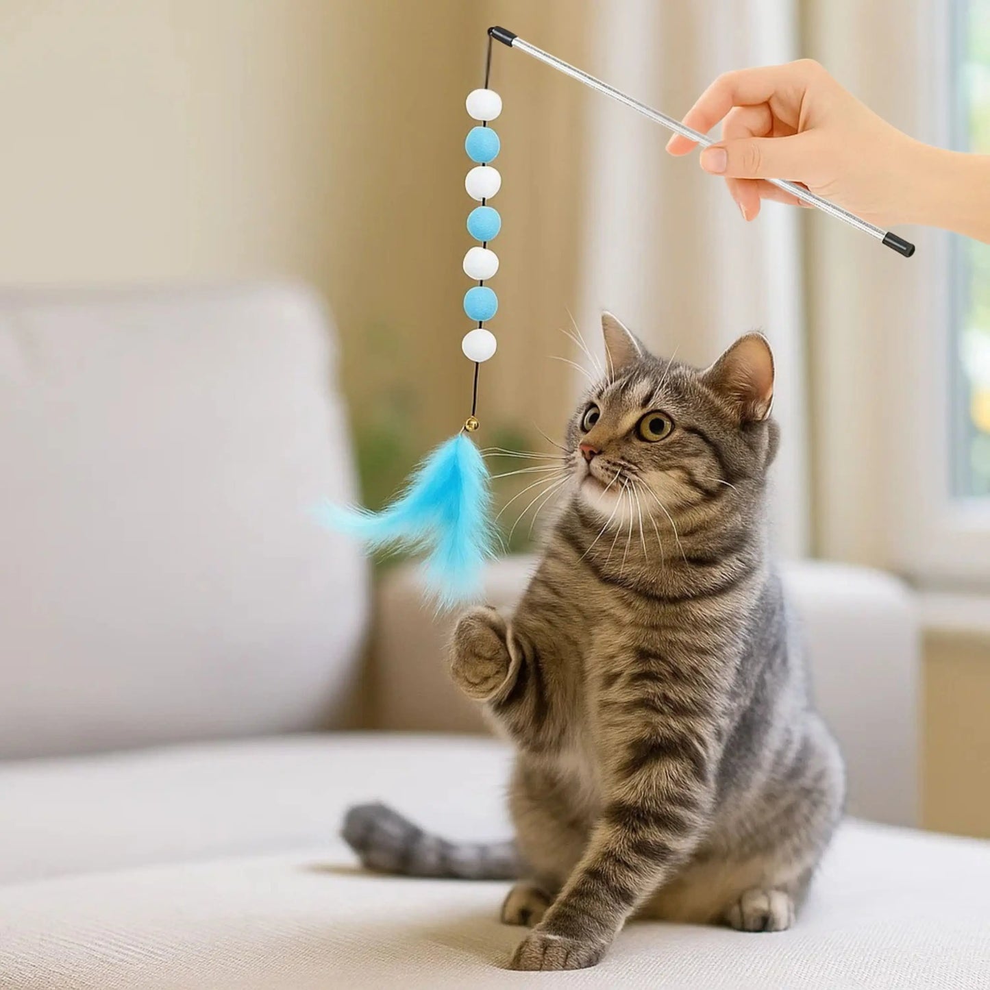 Katzenspielzeug mit Feder & Glocke | Interaktiver Spielspaß für Katzen