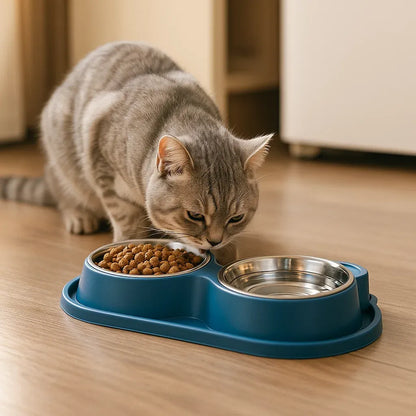 Set double de gamelles pour chat avec réservoir d'eau | Antidérapant & hygiénique