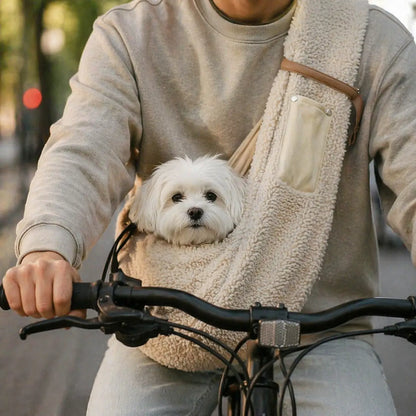 Sac de transport hiver pour chien à bandoulière | Chaud & mains libres