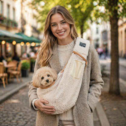 Sac de transport hiver pour chien à bandoulière | Chaud & mains libres