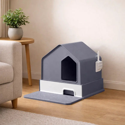 Cat litter box with drawer & double door | Closed & odor-free