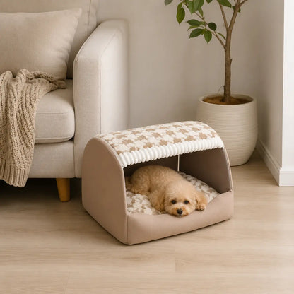 Hundebett mit Dach | Kuschelige Hundekorb für Herbst & Winter