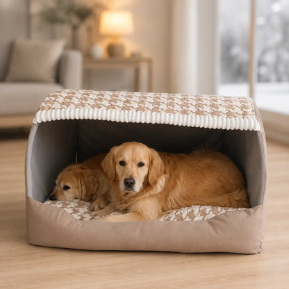 Hundebett mit Dach | Kuschelige Hundekorb für Herbst & Winter