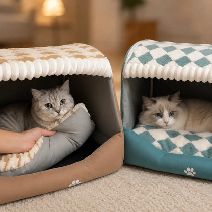 Katzenbett | Kuschelige Katzenhaus für Herbst & Winter