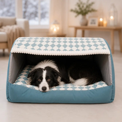 Hundebett mit Dach | Kuschelige Hundekorb für Herbst & Winter