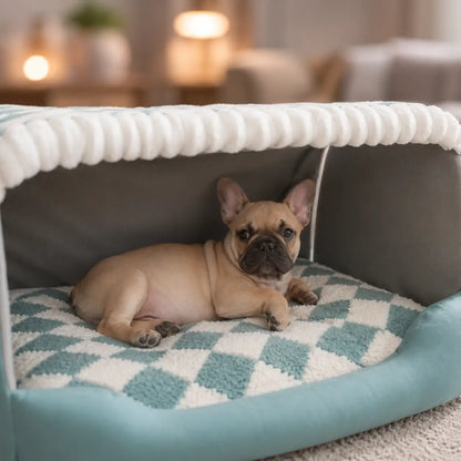 Hundebett mit Dach | Kuschelige Hundekorb für Herbst & Winter