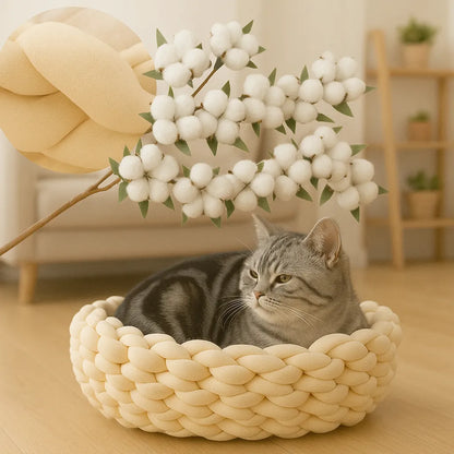 Katzenkorb Baumwolle – Handgewebt & weich | Kuschelbett & Katzenhöhle
