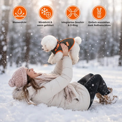 Hundemantel Winter 2-in-1 | Warme & Wasserdichte Jacke mit Geschirr