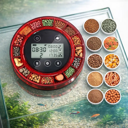 Distributeur automatique de nourriture pour aquarium | 16 compartiments & minuterie LED
