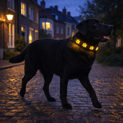 LED dog collar for visibility at night and in darkness