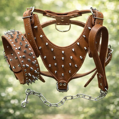 Leather Dog Harness | Adjustable Spiked Harness for Dogs