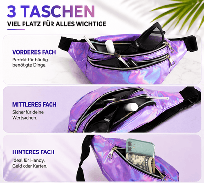 Holografische Bauchtasche | Verstellbare Gürteltasche mit 3 Fächern