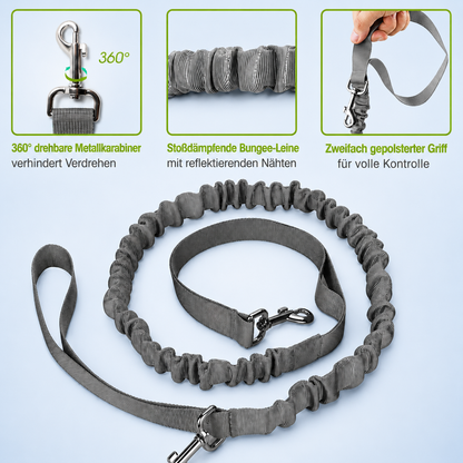 Dog leash with running belt | Hands-free system for walking & jogging