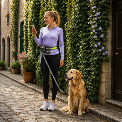 Dog leash with running belt | Hands-free system for walking & jogging