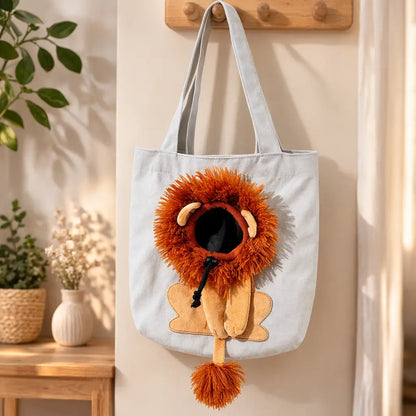 Cat Carrier Bag Canvas | Shoulder Transport Bag with Lion Design