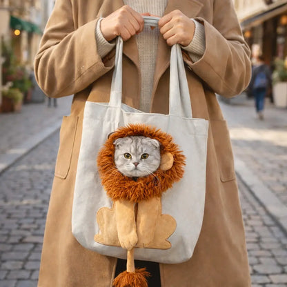 Cat Carrier Bag Canvas | Shoulder Transport Bag with Lion Design