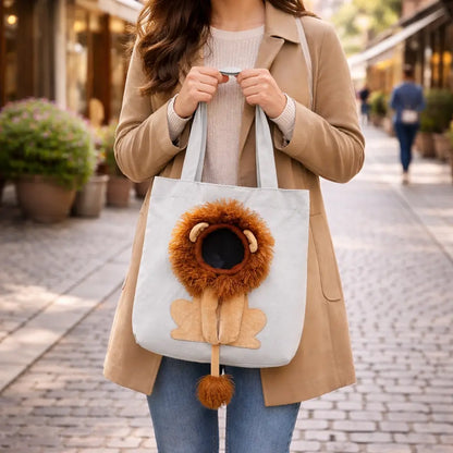 Cat Carrier Bag Canvas | Shoulder Transport Bag with Lion Design