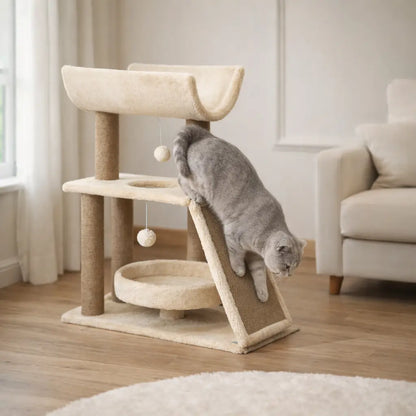 Cat Scratching Post with Ramp & Cat Bed | Scratching Post with Play Balls
