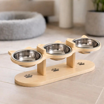 Gamelle pour chat avec support en bois | Support de nourriture réglable