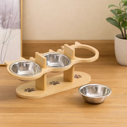 Gamelle pour chat avec support en bois | Support de nourriture réglable