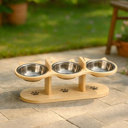 Gamelle pour chat avec support en bois | Support de nourriture réglable