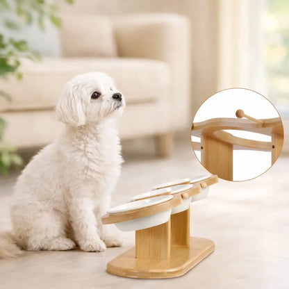 Dog Bowl with Wooden Stand | Height Adjustable 3-Piece Dog Feeding Bowl