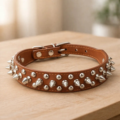 Leather Dog Collar with Studs & Spikes | Stylish & Durable