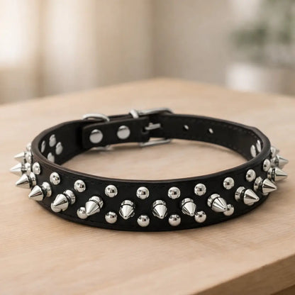 Leather Dog Collar with Studs & Spikes | Stylish & Durable