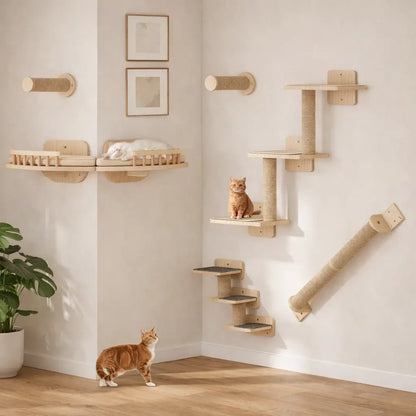 Cat Climbing Wall Set | 7-piece Wall Scratching Post with Lounging Areas